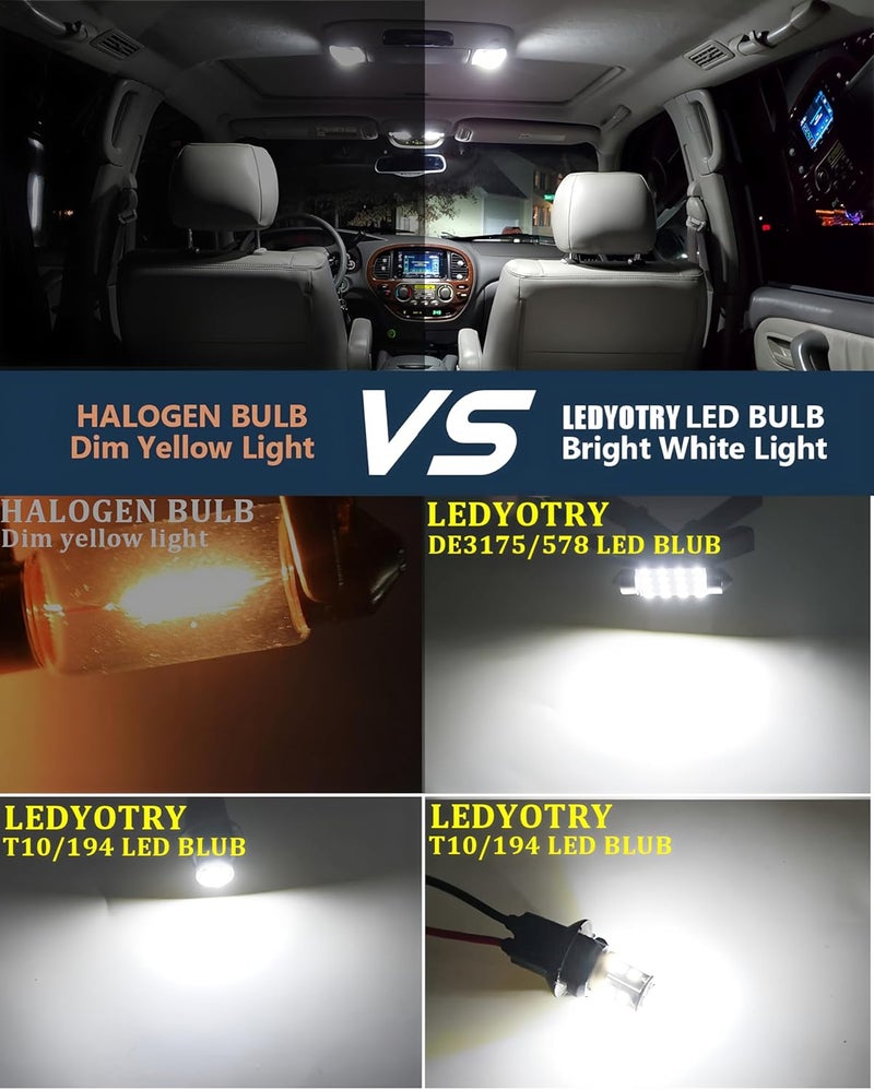LEDYOTRY 24 Pieces Car interior led lights Dome Light Kit Set, Super Bright White T10 194 578 41mm DE3175 31mm LED Bulb Replacement for Car Indoor Map License Plate Door Side Marker Trunk Light - Image 5